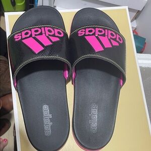 Adidas Women's Black and Hot Pink Sandals
